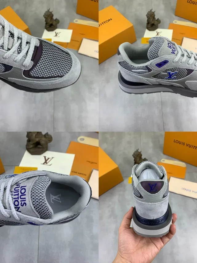 Louis Vuitton Gray Blue Mesh-Suede Hybrid Upper Embossed LV Motif Midsole Lifestyle Sneakers 2