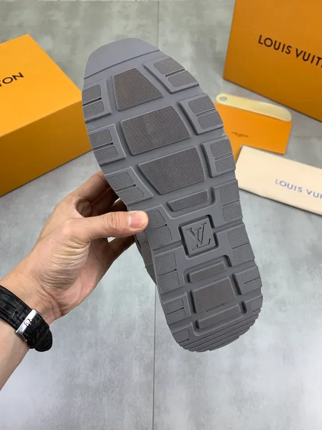 Louis Vuitton Gray Blue Mesh-Suede Hybrid Upper Embossed LV Motif Midsole Lifestyle Sneakers 3