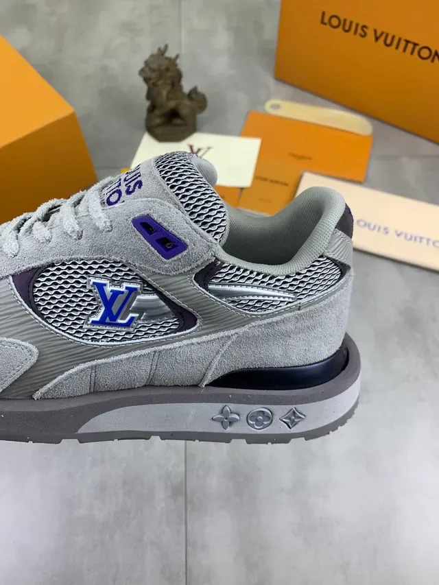 Louis Vuitton Gray Blue Mesh-Suede Hybrid Upper Embossed LV Motif Midsole Lifestyle Sneakers 4