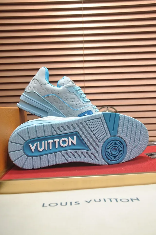 Louis Vuitton Gray Blue Monogram-Embossed Leather Layered Sculpted Midsole Lifestyle Sneakers 3