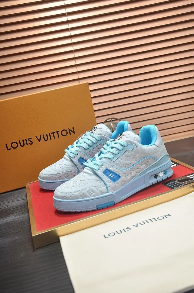 Louis Vuitton Gray Blue Monogram-Embossed Leather Layered Sculpted Midsole Lifestyle Sneakers 4