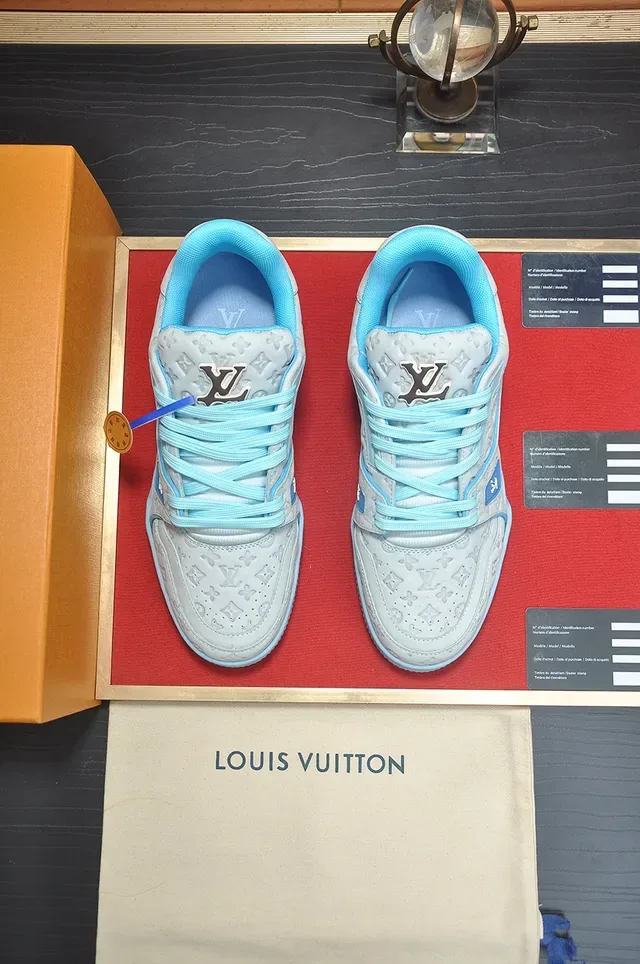 Louis Vuitton Gray Blue Monogram-Embossed Leather Layered Sculpted Midsole Lifestyle Sneakers 5