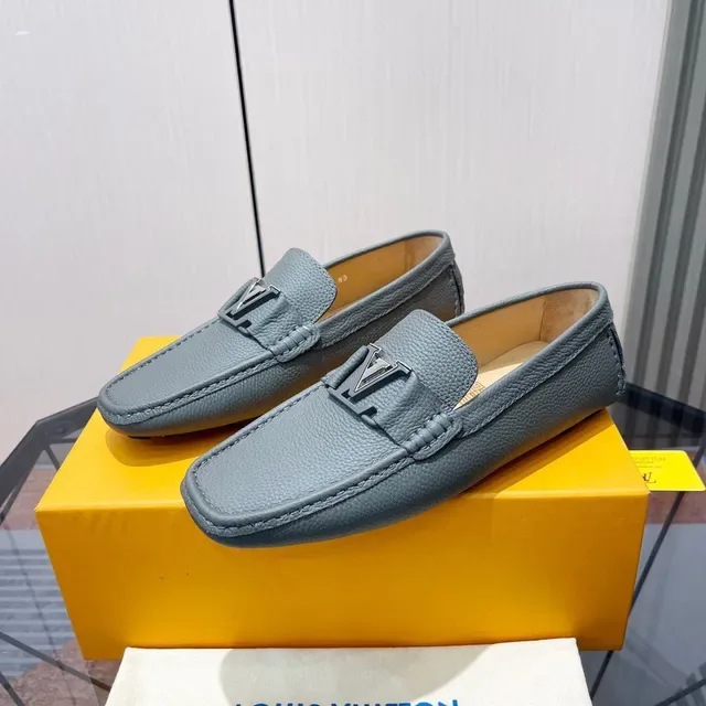 Louis Vuitton Gray Pebbled Leather LV Buckle Loafers 3