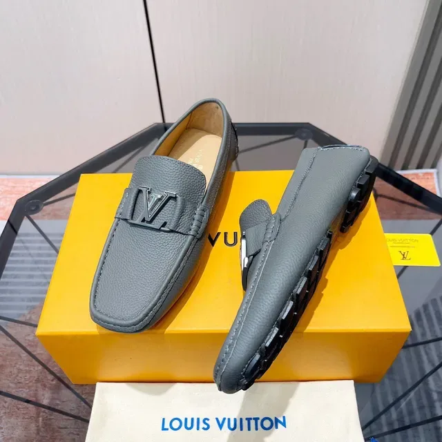 Louis Vuitton Gray Pebbled Leather LV Buckle Loafers 5