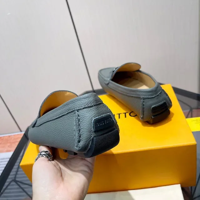 Louis Vuitton Gray Pebbled Leather LV Buckle Loafers 8
