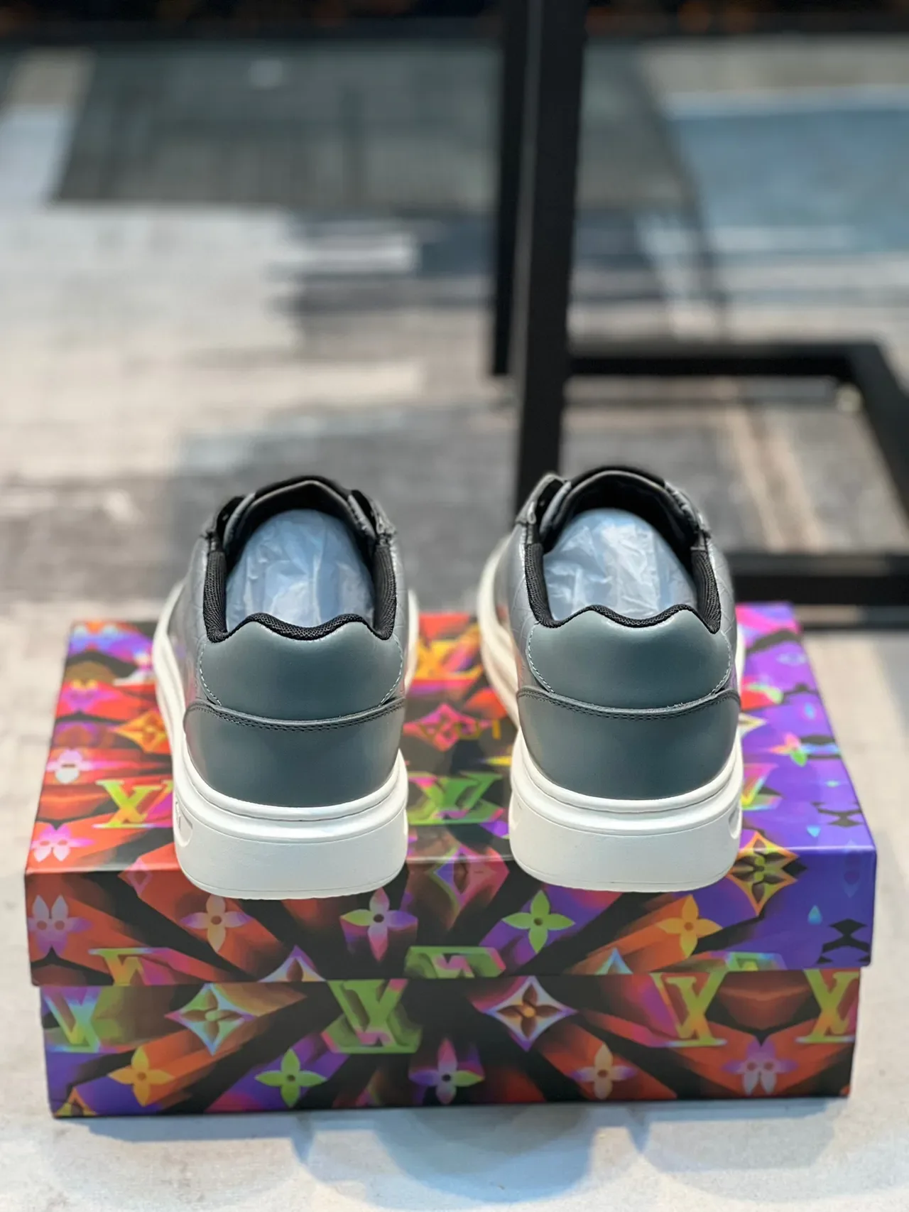 Louis Vuitton Gray White Crocodile-Embossed Leather Low-Top Lace-Up Lifestyle Sneakers 2