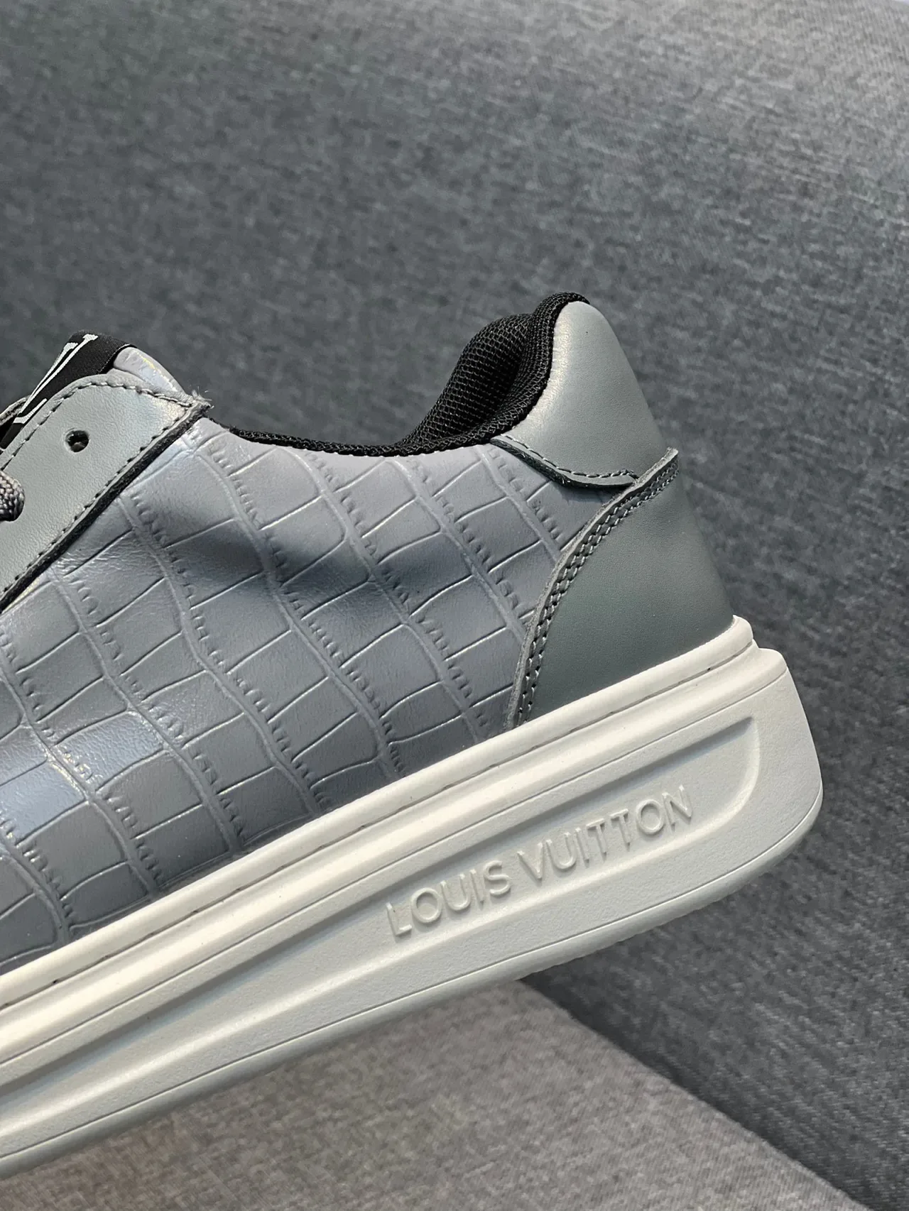 Louis Vuitton Gray White Crocodile-Embossed Leather Low-Top Lace-Up Lifestyle Sneakers 8