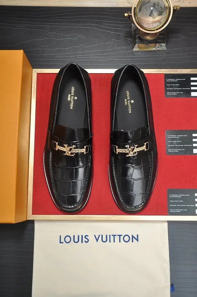 Louis Vuitton Horsebit Loafer Black Croc-Embossed Leather Loafers 5