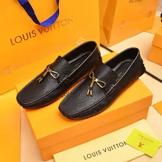 Louis Vuitton Horsebit Loafer काला Monogram चमड़ा लोअफर