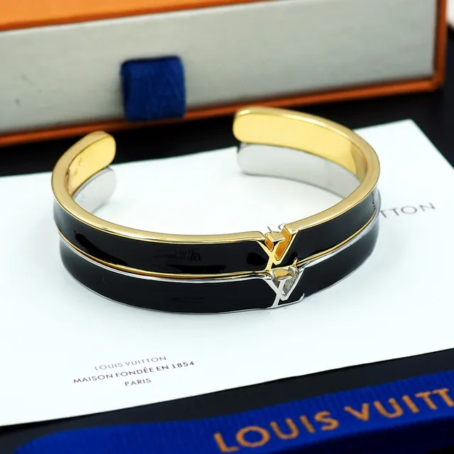 Louis Vuitton Iconic Cuff Black Enamel Gold-Tone Bracelet 2
