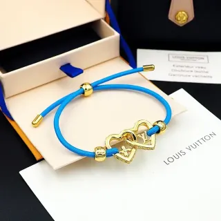 Louis Vuitton قلوب متشابكة لون ذهبي حبل أزرق سوارة