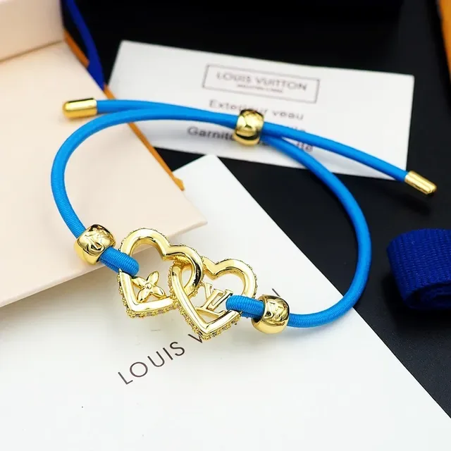 Louis Vuitton Interlocking Hearts Gold-Tone Blue Cord Bracelet 2