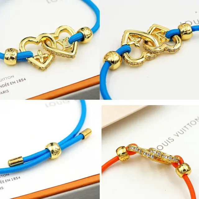 Louis Vuitton Interlocking Hearts Gold-Tone Blue Cord Bracelet 3