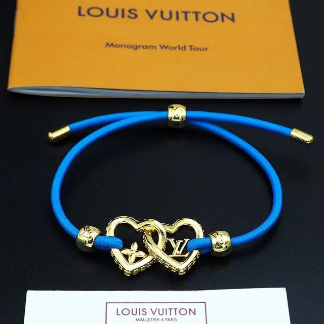 Louis Vuitton Interlocking Hearts Gold-Tone Blue Cord Bracelet 5