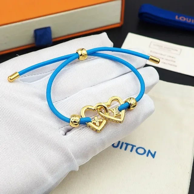 Louis Vuitton Interlocking Hearts Gold-Tone Blue Cord Bracelet 6
