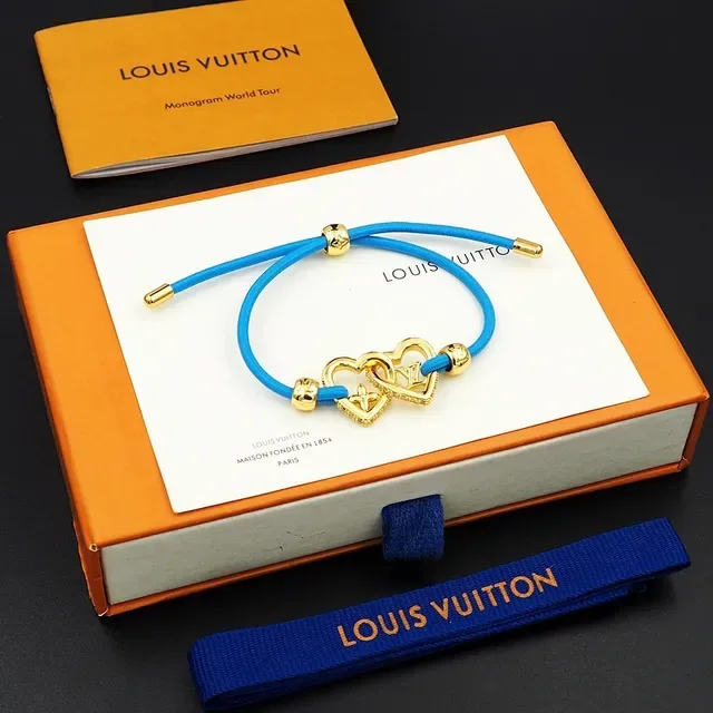 Louis Vuitton Interlocking Hearts Gold-Tone Blue Cord Bracelet 7