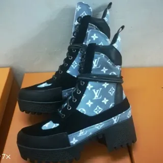 Louis Vuitton Le Cagole Monogram Blue and Black Ankle Boots