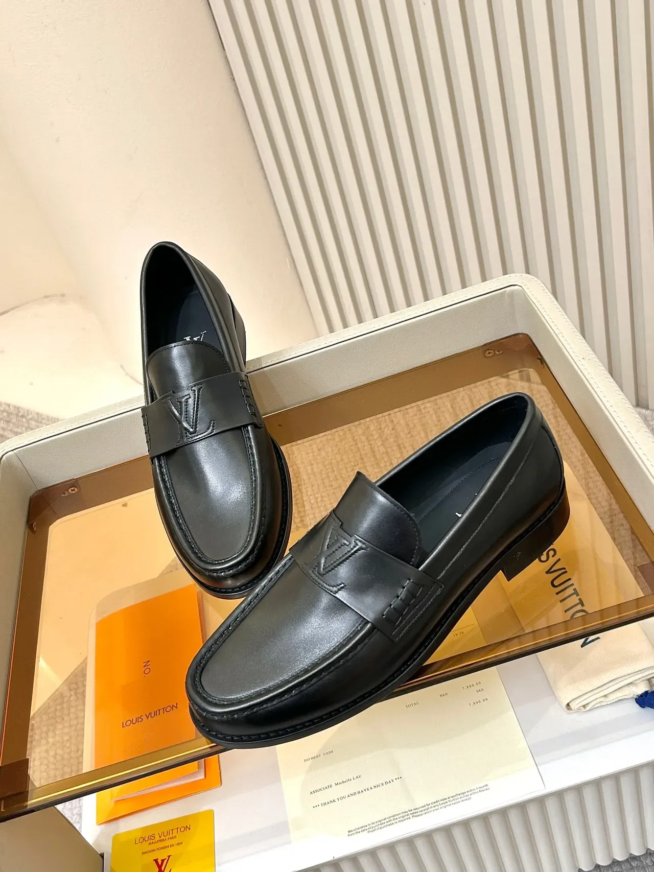 Louis Vuitton Loafer Black Leather Monogram Strap Loafer 4