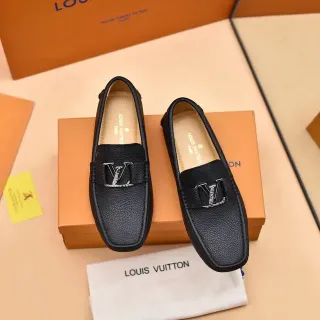 Louis Vuitton Loafer Black Silver Pebbled Leather Metal LV Buckle Loafer