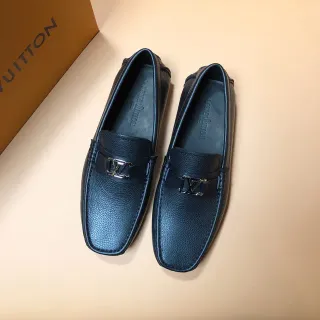 Louis Vuitton Mocassim Couro azul preto texturizado ponta quadrada Mocassim