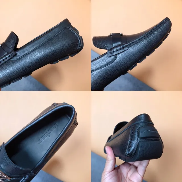 Louis Vuitton Mocassim Couro azul preto texturizado ponta quadrada Mocassim 2