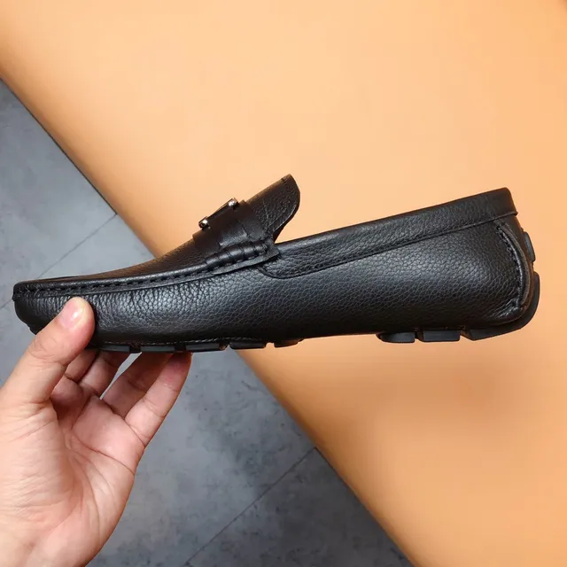 Louis Vuitton Mocassim Couro azul preto texturizado ponta quadrada Mocassim 3