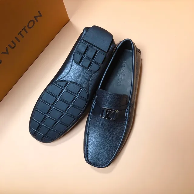 Louis Vuitton Mocassim Couro azul preto texturizado ponta quadrada Mocassim 4