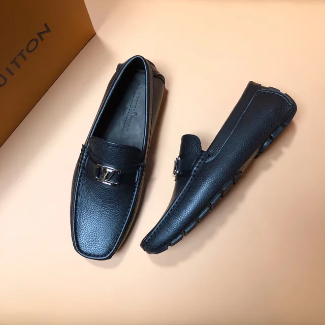 Louis Vuitton Mocassim Couro azul preto texturizado ponta quadrada Mocassim 5