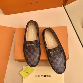 Louis Vuitton लोफर भूरी काली डेमियर कैनवास गोल्ड टोन मॉनोग्राम प्लेक