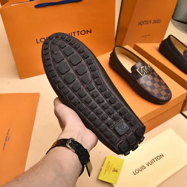 Louis Vuitton Loafer Brown Black Damier Canvas Gold-Tone Monogram Plaque Loafer 4