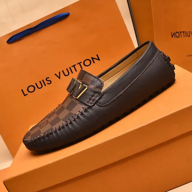 Louis Vuitton Loafer Brown Black Damier Canvas Gold-Tone Monogram Plaque Loafer 5