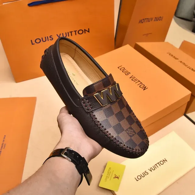 Louis Vuitton Loafer Brown Black Damier Canvas Gold-Tone Monogram Plaque Loafer 6