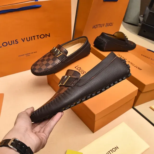 Louis Vuitton Loafer Brown Black Damier Canvas Gold-Tone Monogram Plaque Loafer 7