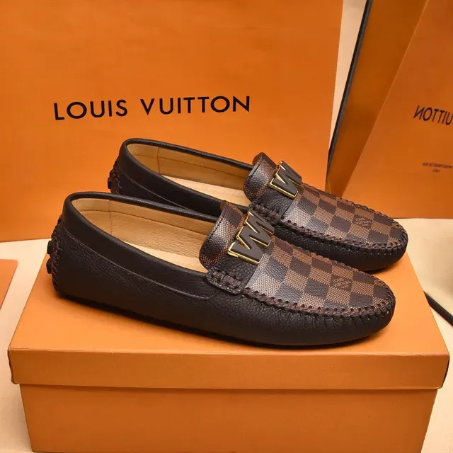 Louis Vuitton Loafer Brown Black Damier Canvas Gold-Tone Monogram Plaque Loafer 8