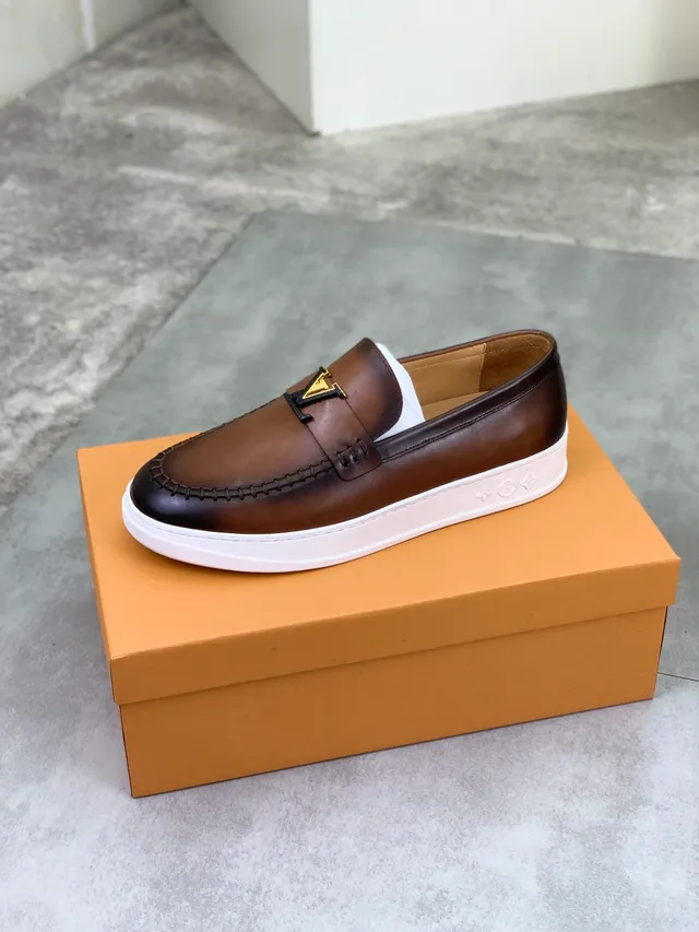 Louis Vuitton Loafer Brown White Leather Moc-Toe Stitching Loafer 4