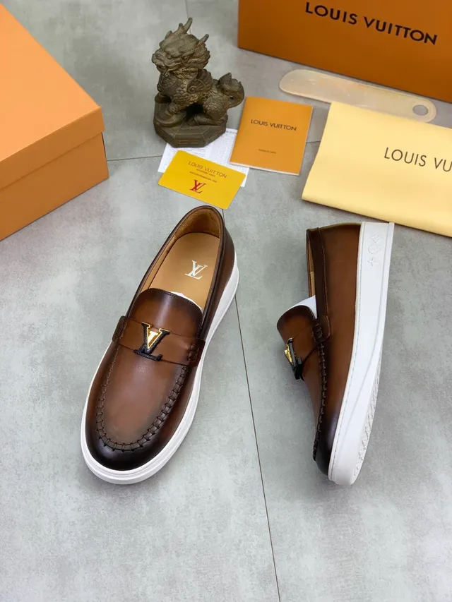 Louis Vuitton Loafer Brown White Leather Moc-Toe Stitching Loafer 5