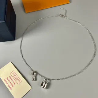 Louis Vuitton Lock and Key Silver Chain Necklace