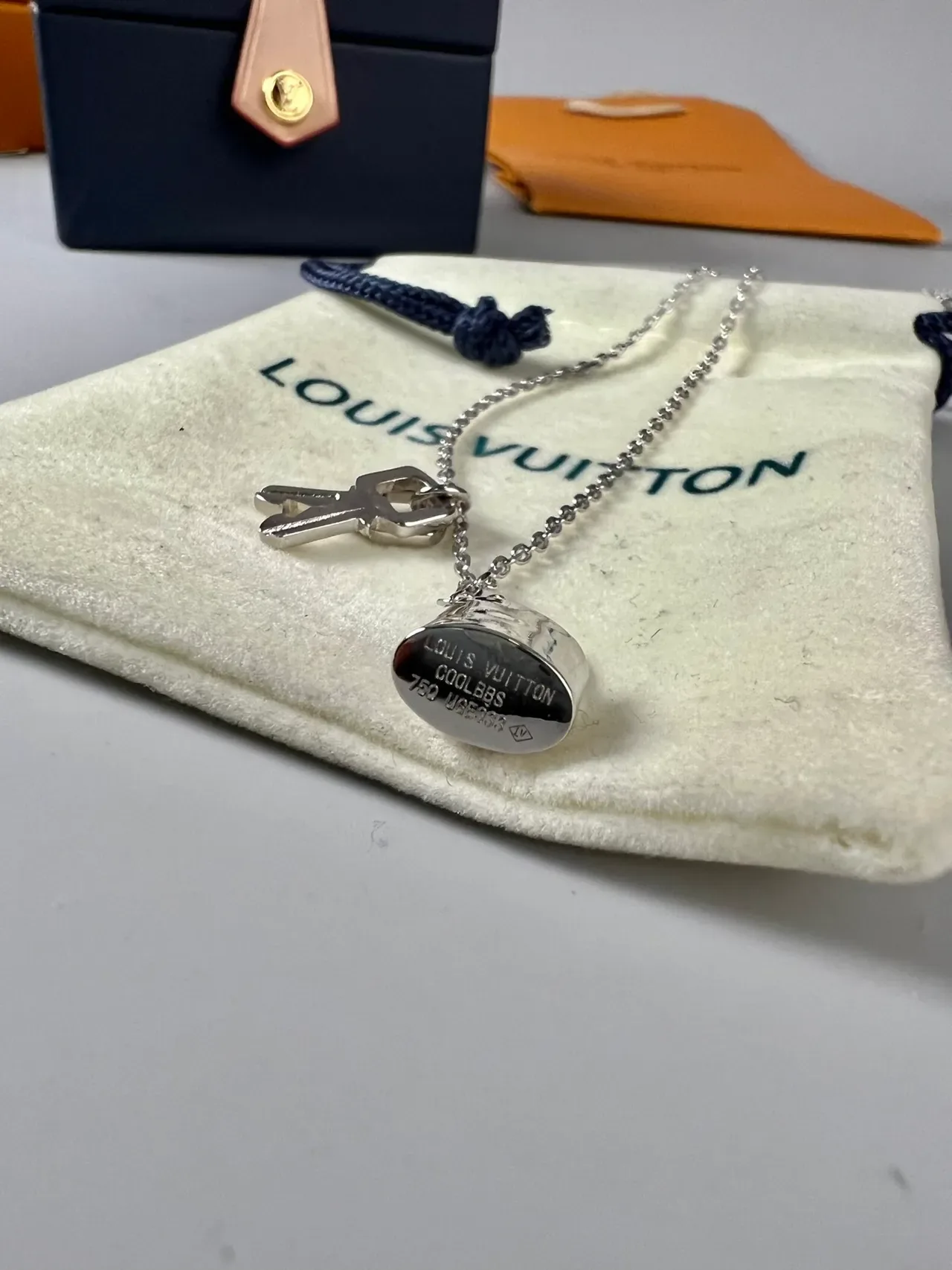 Louis Vuitton Lock and Key Silver Chain Necklace 4