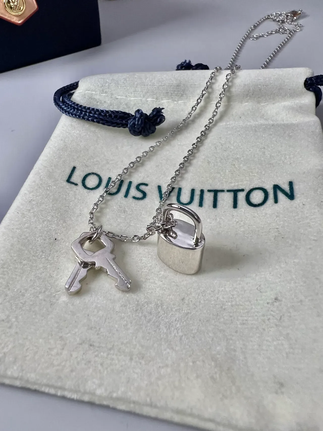 Louis Vuitton Lock and Key Silver Chain Necklace 5