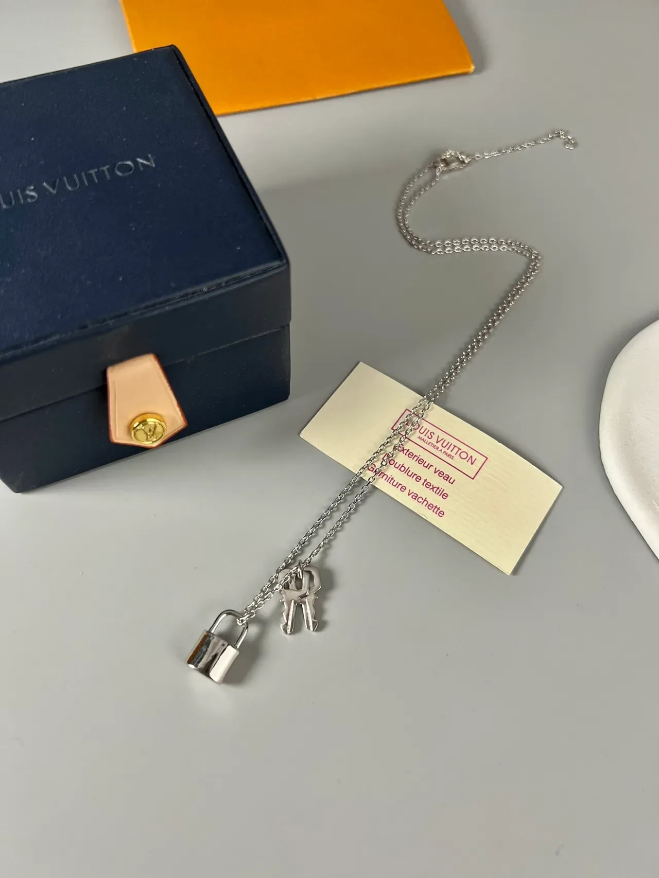 Louis Vuitton Lock and Key Silver Chain Necklace 6