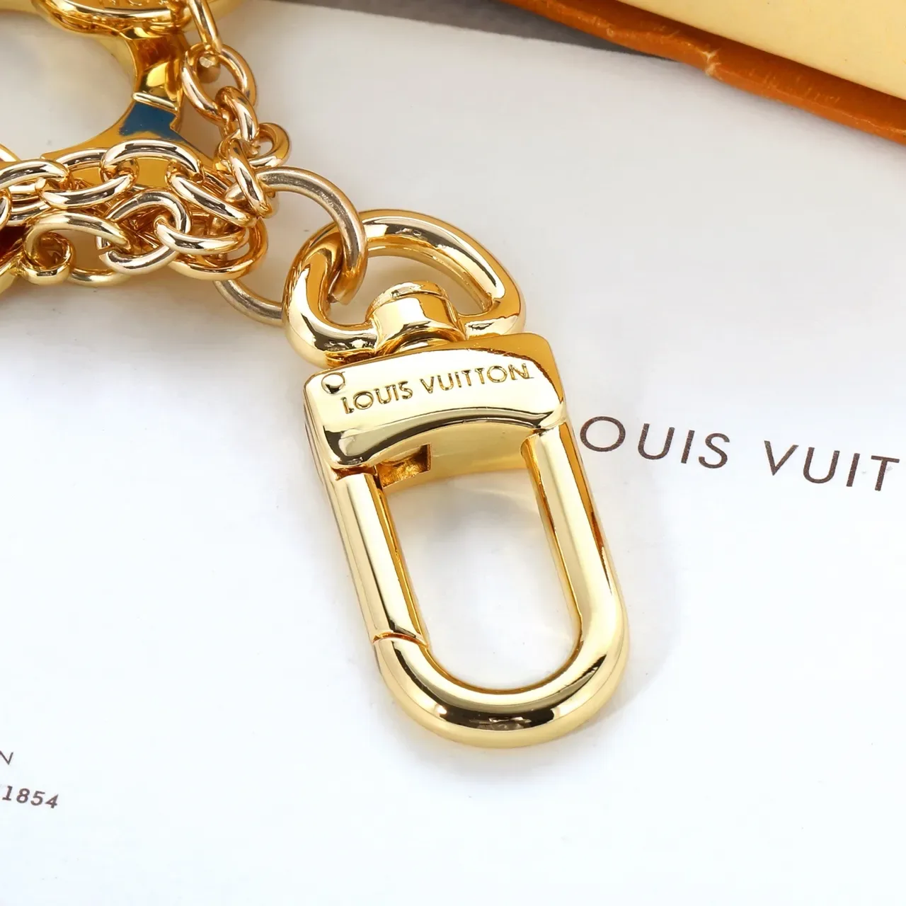 Louis Vuitton Lock & Key Red Enamel Gold-Tone Charm Bracelet 4