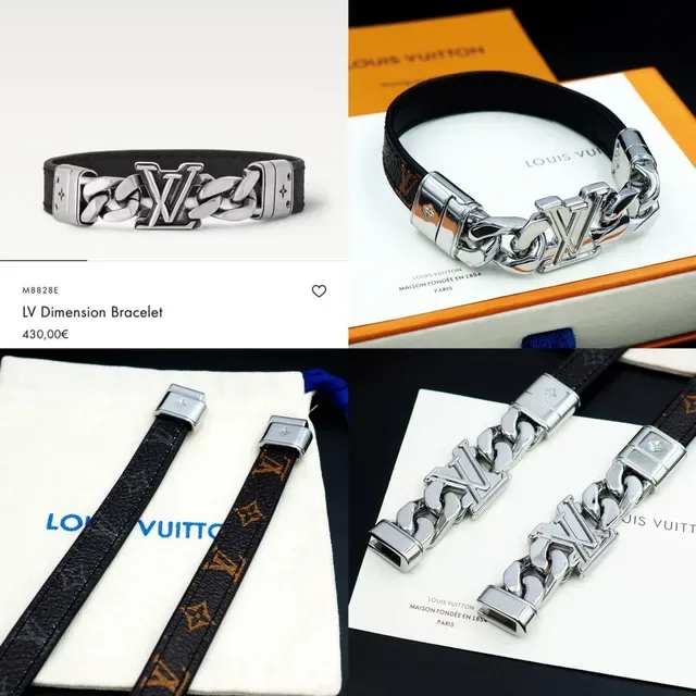 Louis Vuitton LV Chain Black Monogram Leather and Silver-Tone Bracelet 9