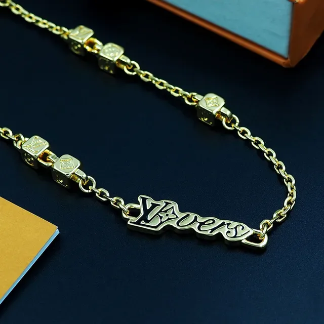 Louis Vuitton LV Chain Gold Silver Monogram Pendant Necklace 6