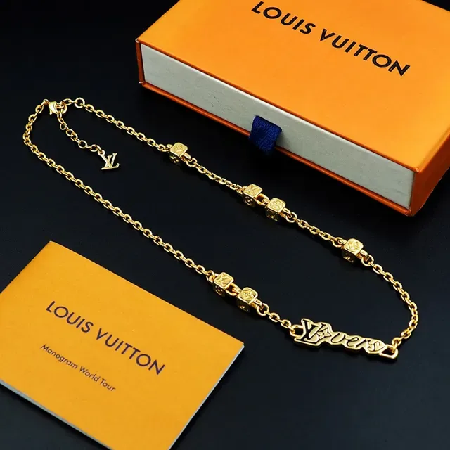 Louis Vuitton LV Chain Gold Silver Monogram Pendant Necklace 9