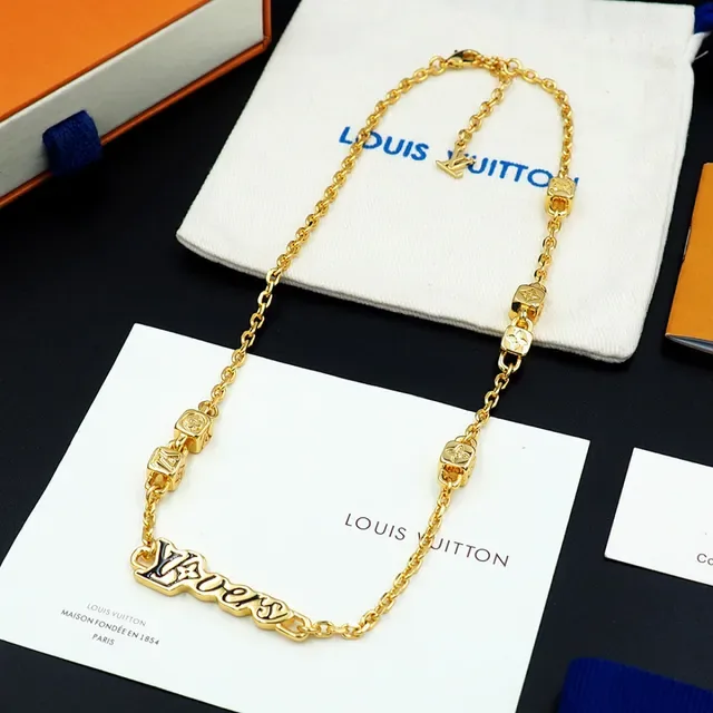Louis Vuitton LV Chain Gold Silver Monogram Pendant Necklace 13
