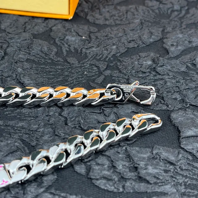 Louis Vuitton LV Chain Silver Multicolor Curb Enamel Monogram Necklace 2