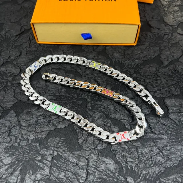 Louis Vuitton LV Chain Silver Multicolor Curb Enamel Monogram Necklace 5