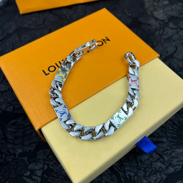 Louis Vuitton LV Chain Silver Multicolor Curb Enamel Monogram Necklace 8