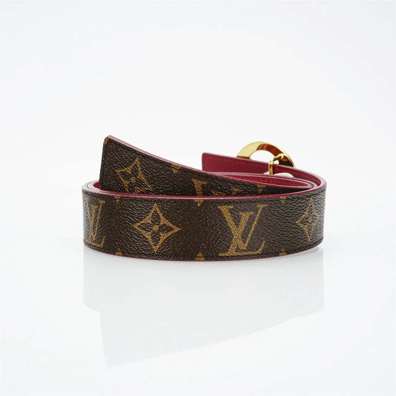 Louis Vuitton LV boucle circulaire marron rouge monogramme toile tono dorato circulaire cuir 3
