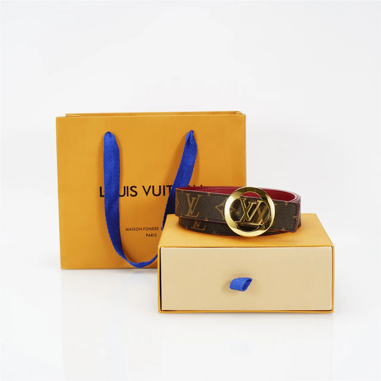 Louis Vuitton LV boucle circulaire marron rouge monogramme toile tono dorato circulaire cuir 4